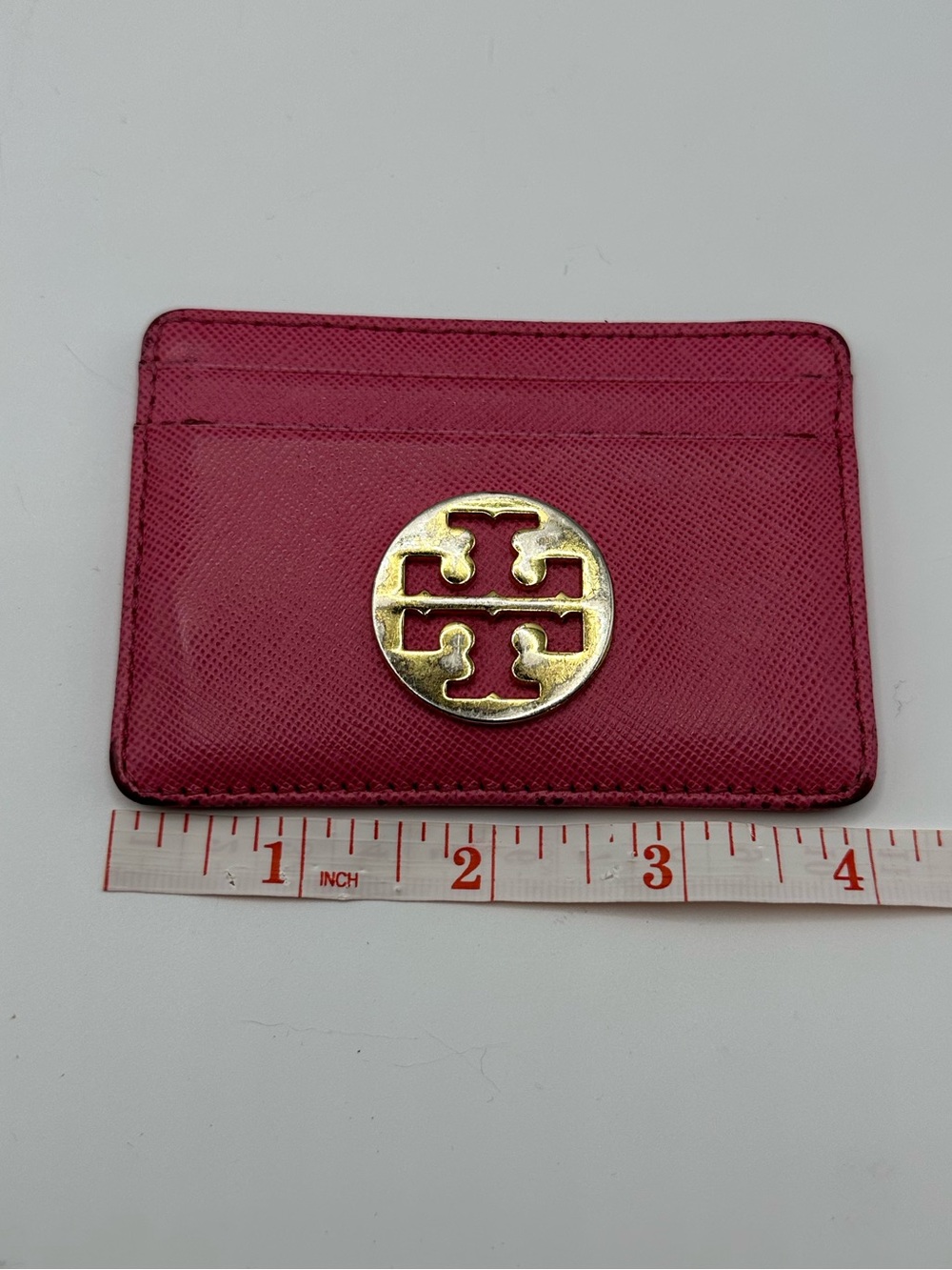 Tory Burch Hot Pink Leather Card Holder with Gold Logo